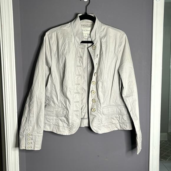 White House Black Market Light Gray Buttoned Blazer High Collar Size 12 - Picture 7 of 7